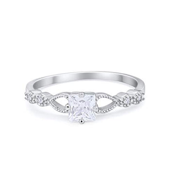 Petite Dainty Princess Cut Wedding Ring Simulated CZ 925 Sterling Silver